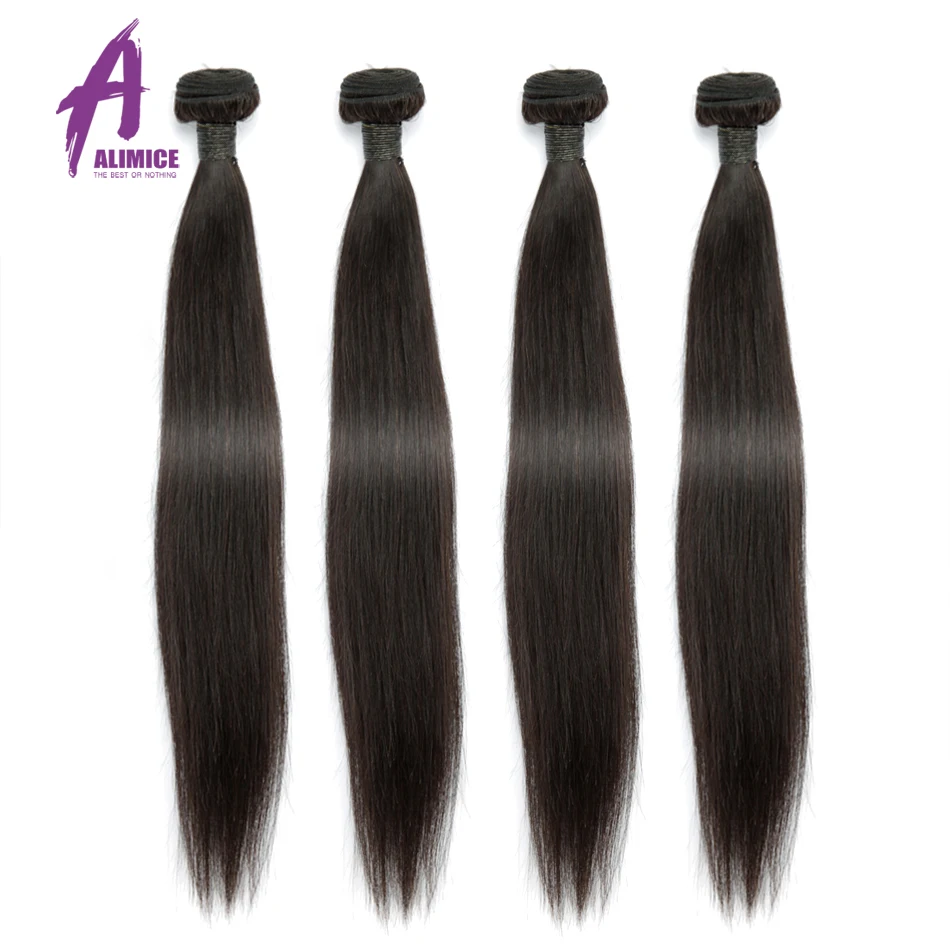 

Malaysian Straight Hair Weave Bundles Deal 100% Human Hair 3/4 Bundles Alimice Remy Hair Extensions 8-28Inch Natural Color