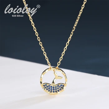 

925 Sterling Silver Delicate Round Pendent Necklace Blue Ocean Mermaid Tail Romantic Love Birthday Gift silver Jewelry