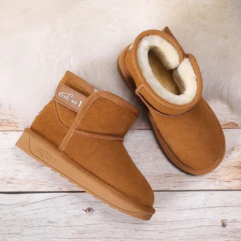 

Leather Children's Snow Boots Thick Low-cut Cotton Shoes Non-slip Boots Magic Wand Flat Bottom Boys and Girls Cute Bread Shoes