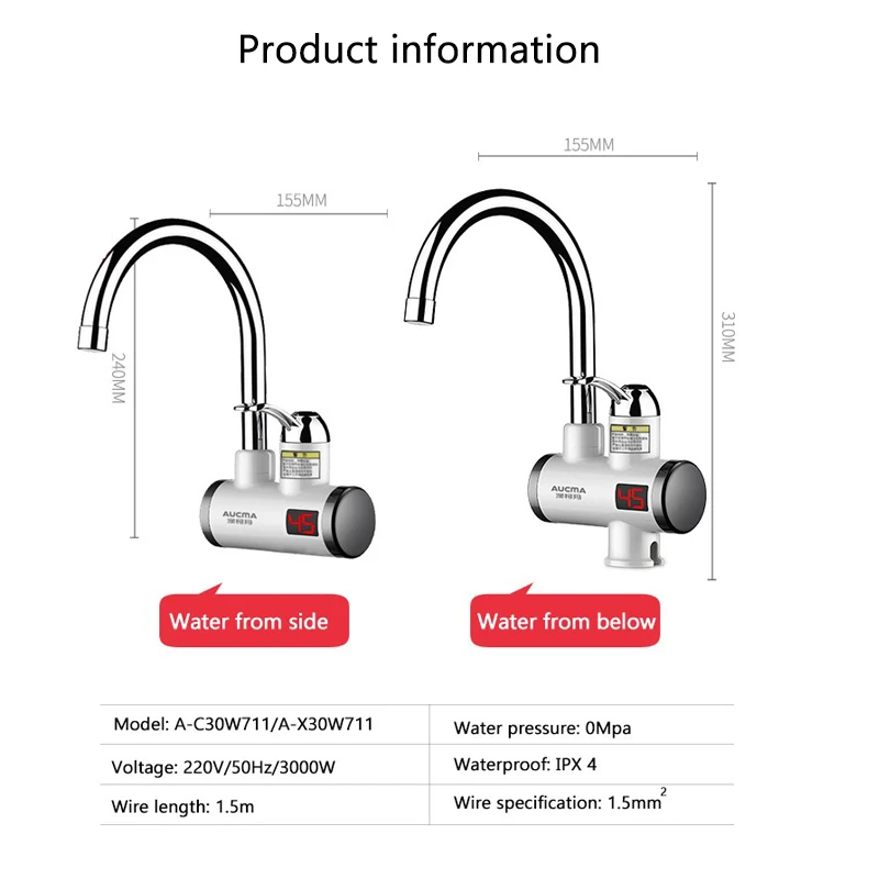 3000 Вт мгновенный Электрический водонагреватель кран с индикатором температуры