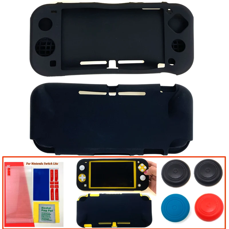 Black Силиконовый чехол-футляр для nyd Switch Lite, чехол для кожи NS Switch Mini, свободное закаленное стекло, аксессуары для протектора экрана - Цвет: Black