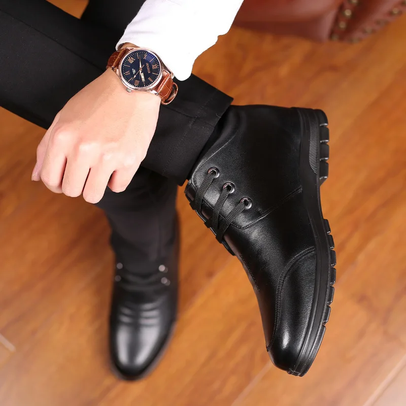 

Winter new warm plus velvet men's shoes real wool head layer cowhide men's cotton shoes in the elderly high-gang dad shoes