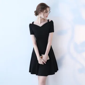 

2020 Women's Summer Sling Short Sleeve Black Dress Solid Color Leisure Temperament Joker Thick Dresses Casual Slim Beach Dress