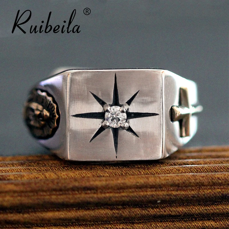 

Ruibeila Virgin Mary Cross Sun God Ring Sterling 925 Silver Men's Ring Opening Adjustable Size Personalized Fashion Ring Jewelry