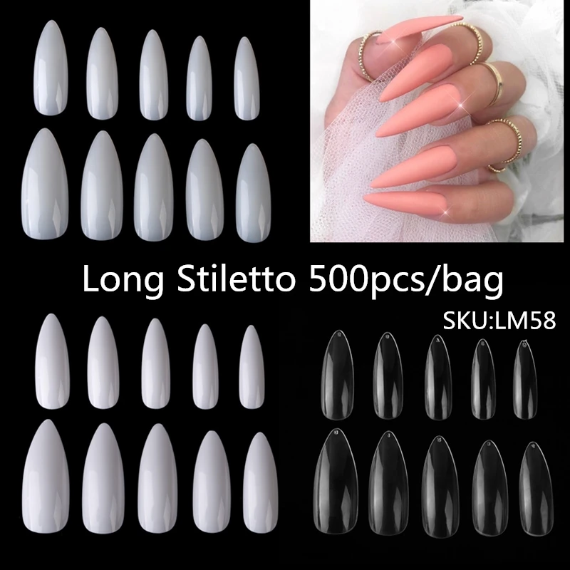 Lamemoria Long Stiletto 500pcs Nail Art Tips Clear Natural Sharp End False Fake Nails Tips Manicure Artificial Nails Salon False Nails Aliexpress