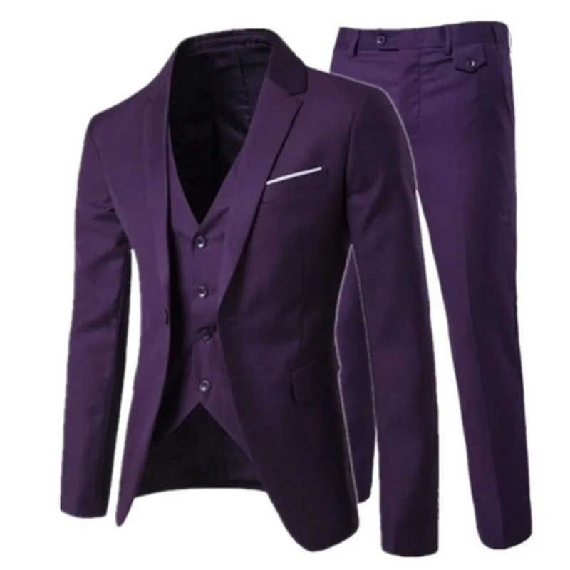 

Solid Slim 3 sets of high-end quality custom men's suit wedding dress dance party fashion style formal shirt pants vest