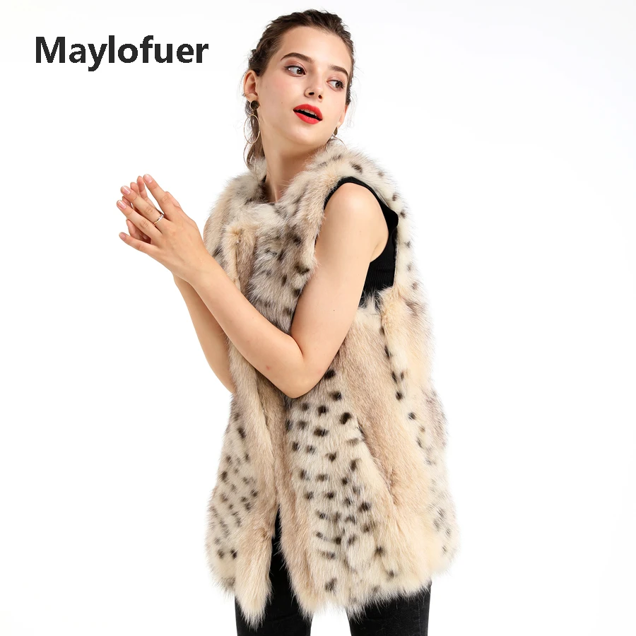 Maylofuer Новые жилеты натуральный мех лисы Жилет Леопардовый цвет жилет Женское пальто с мехом для осенней моды