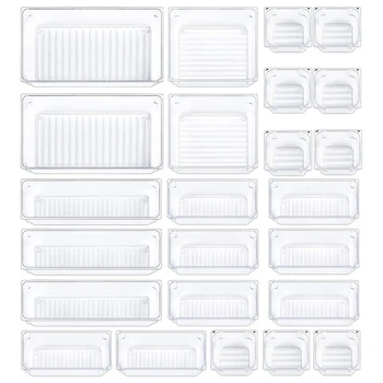 

24 Pcs Drawer Organizer Bathroom Desk Clear Drawer Trays Versatile Drawer Dividers 5 Size Storage Bins for Office
