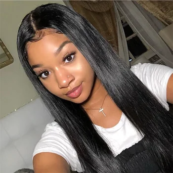

Black Color Synthetic Lace Front Wig Heat Resistant Silky Straight Half Hand Tied Front Wigs With Baby Hair