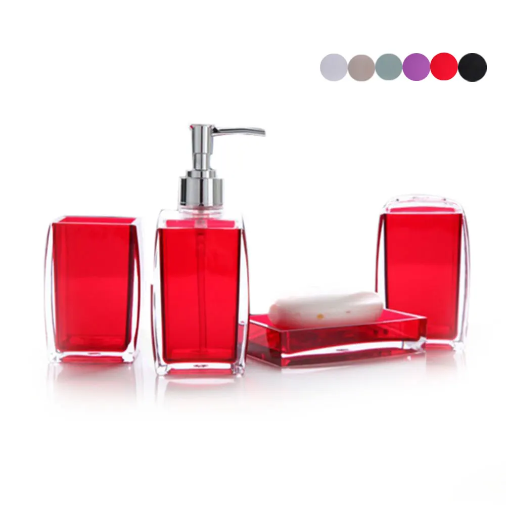 Acrylic 4 Piece Bathroom Accessory Set Soap Dispenser Bottle Soap Dish Cup Toothbrush Holder Case Caddy DEC889