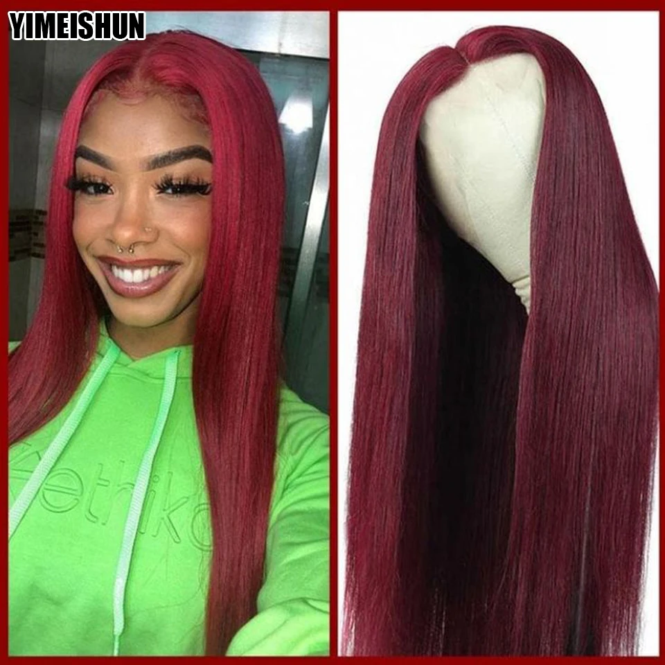 

Straight Lace Front Wig Preplucked 13x4 Lace Frontal Wig Burgundy 99j Lace Front Wig Brazilian Hair Wigs Cheap 180 Density