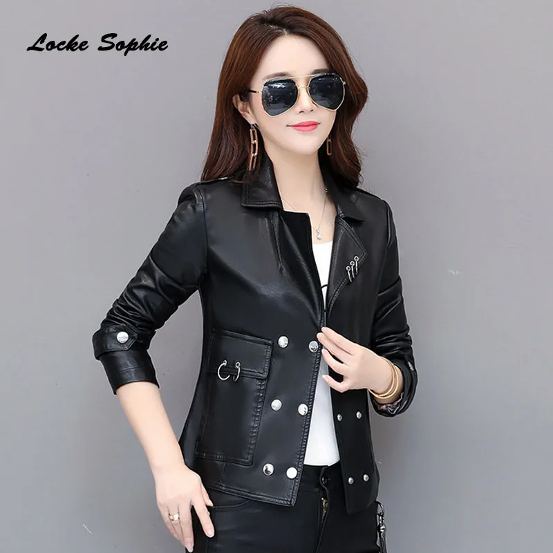 

1pcs Women's Plus size jacket coats 2020 Spring faux fur PU Leather Button Splicing Small Jacket ladies Skinny locomotive coats