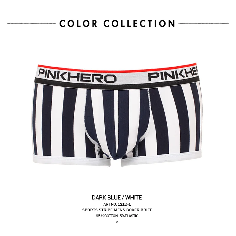 Pink Hero Горячая Мужское нижнее белье; трусы-боксеры; пикантные в полоску из хлопка, мужские боксеры нижнее бельё дешевые фирменные трусы-боксеры трусы - Цвет: 1212-Navy