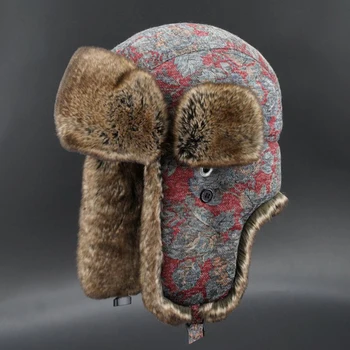 

Women Bomber Hats Faux Fur Russian Ushanka Floral Wool Earflap Bohemian Winter Trapper Hat