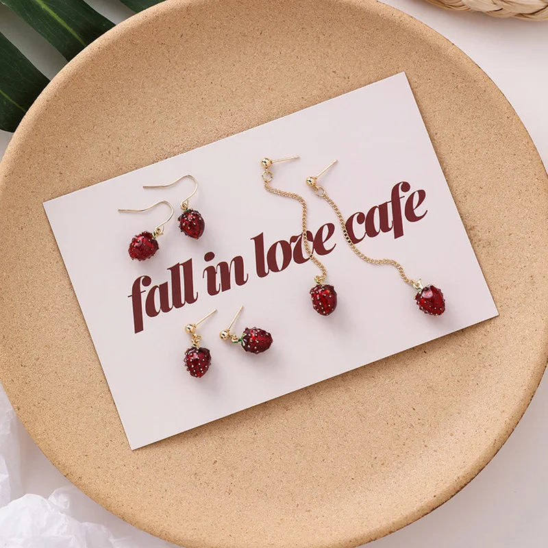 

Japan Korea Style Cute Glaze Strawberry Summer Long Short Simple Fruit Drop Earrings for Girl Women Fashion Jewelry Accessories
