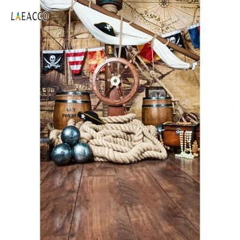 

Pirate Birthday Backdrops For Photography Ship Deck World Map Party Baby Child Portrait Photo Backgrounds Photocall Photo Studio