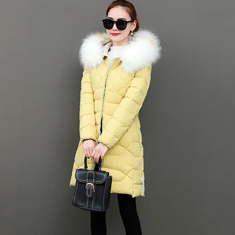 Light yellow UHYTGF, женская зимняя куртка, новинка, пуховик, парка, mujer,, меховой воротник, с капюшоном, для холодной зимы, теплый, пуховик, хлопок, куртка размера плюс 473 - Цвет: Light yellow