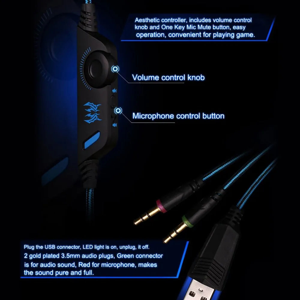 Стерео игровая гарнитура для PS4 PC, наушники с объемным звуком с шумоподавлением Mic светодиодный свет