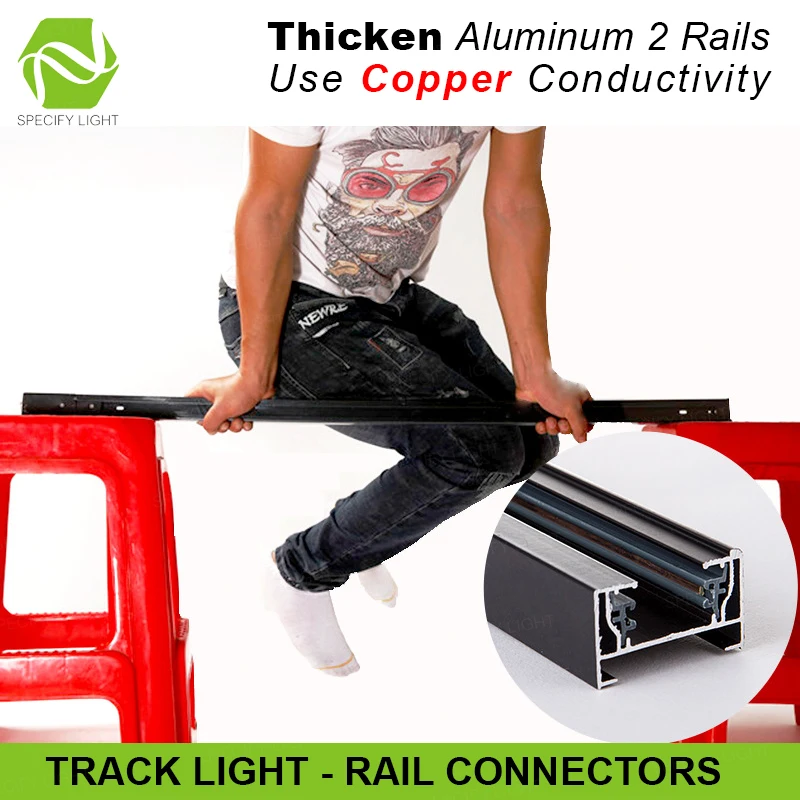 1M LED Track Light 2-Wire Rails Straight I L T X Cross Connector Jointer Ceiling Wall Mounted Strengthen Body Copper Conductor  Spotlight Downlight Track (1)
