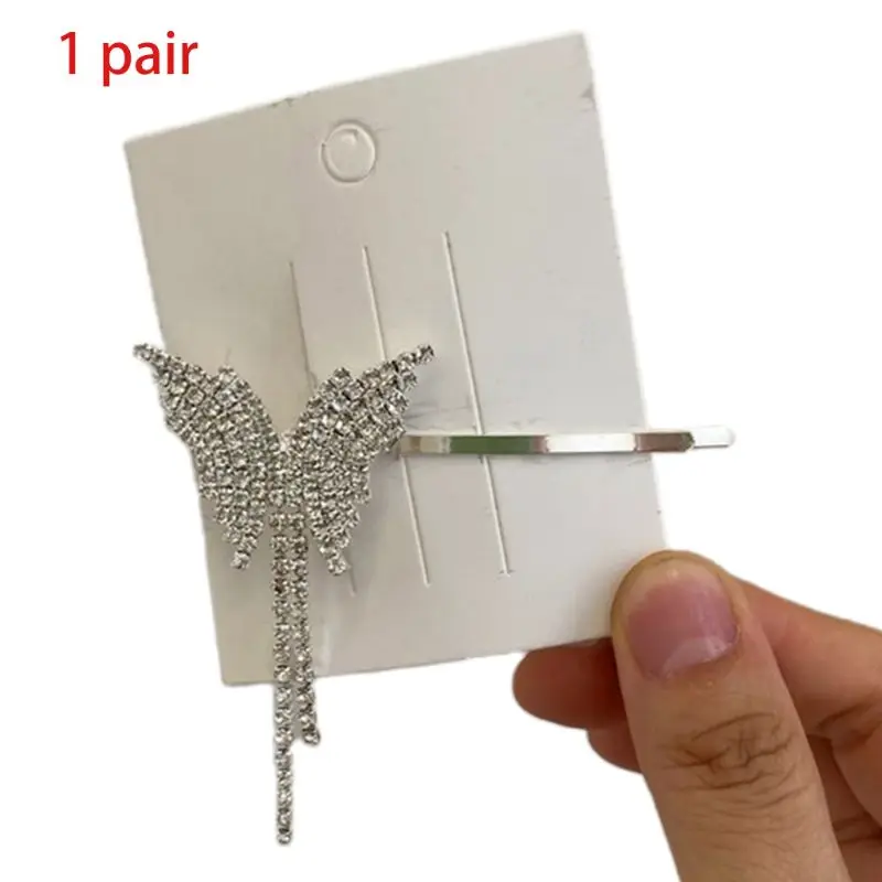 

2Pcs Women Side Bangs Metal Bobby Pins Rhinestone Butterfly Tassels Hair Clips
