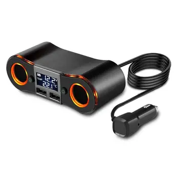 

Socket Cigarette Lighter Splitter ZNB02 Car Charger Adapter 3.5A Dual USB Ports Support Volmeter / Temperature LED Display for i