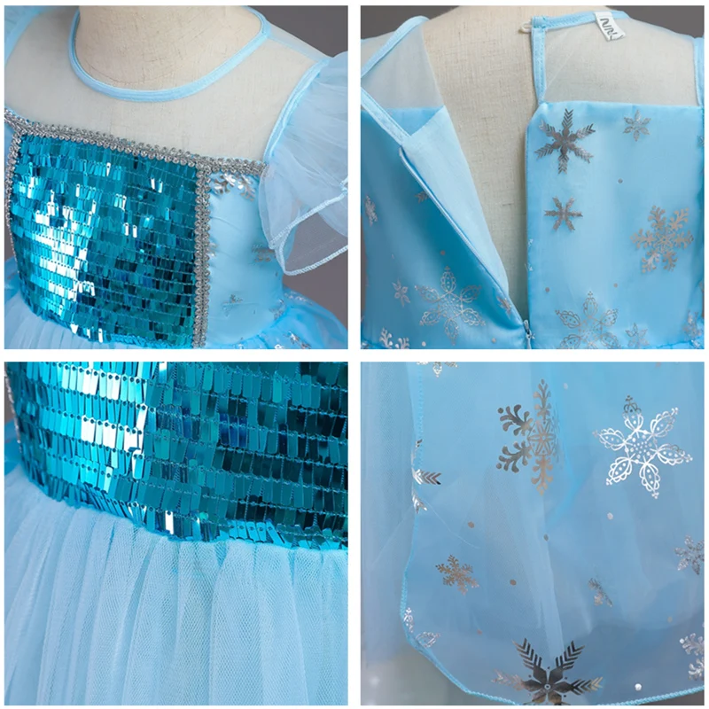 Girl Princess Anna Elsa 2 Dress Child Costume Crown Gloves Magic Wand Wig Cosplay Halloween Costume Kids Party Dress Snow Queen