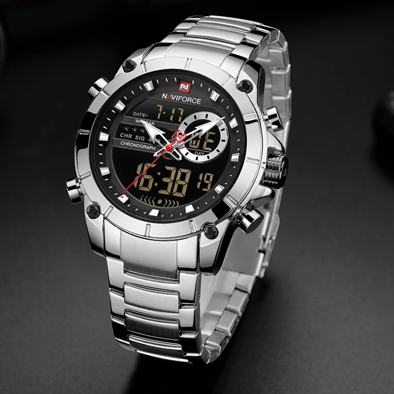 Top Luxury Brand Naviforce New Men Sport Quartz Wrist Watch For Man Waterproof Dual Display-3