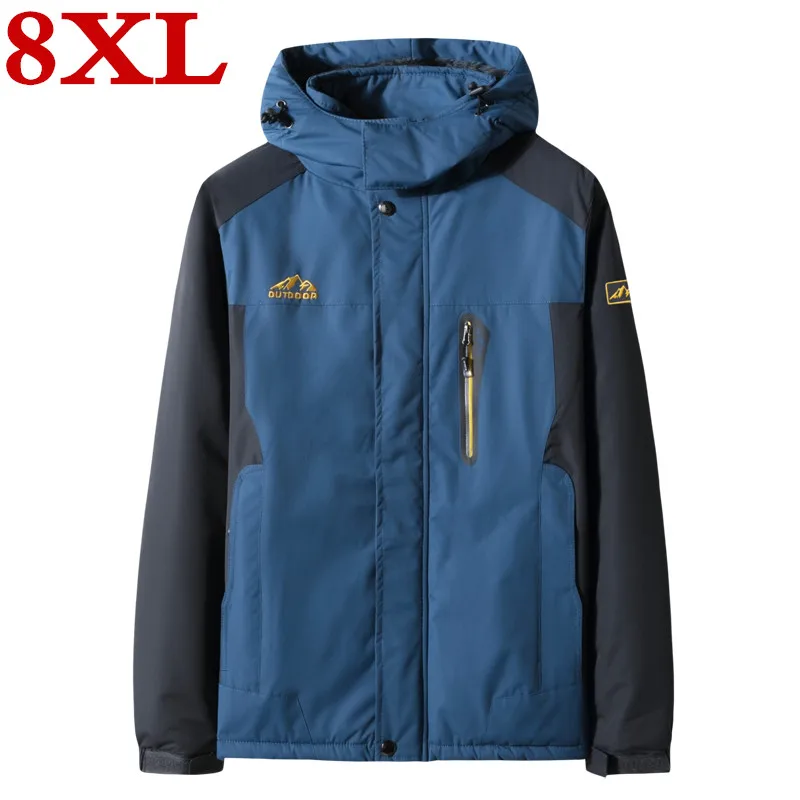 Большой размер 8XL мужская повседневная водонепроницаемая куртка зимняя туристическая ветровка утепленная Флисовая теплая куртка Мужская ветрозащитная куртка с капюшоном