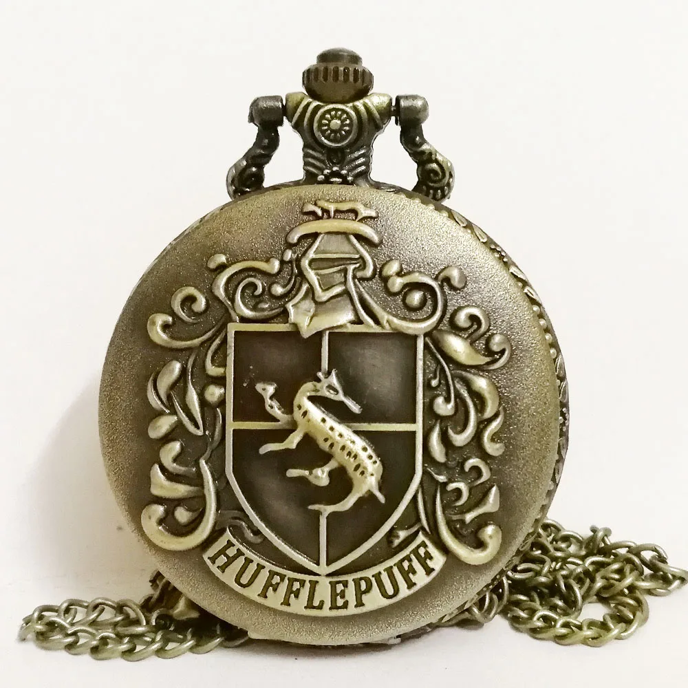 De moda de HP Hufflepuff tejón escuela Hogwarts Color de Dial reloj de bolsillo de cuarzo analógico colgante collar para mujer para hombre relojes de cadena