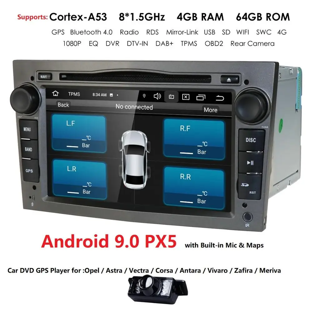 Cheap Android 9.0 4G+64G 8core IPS screen DSP 2 DIN Car GPS For opel Vauxhall Astra H G J Vectra Antara Zafira Corsa DVD PLAYER CAM BT 0