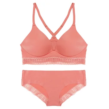 

New ladies spring summer smooth bra set soft comfortable, no underwire, thin cup,Gathered, beautiful back underwear set,