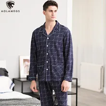 Aolamegs Men Pajamas Set Luxury Plaid Print Homewear Cotton Soft Turn-down Casual Style Advanced Male Fashion Sleepwear Autumn Aolamegs Men Pajamas Set Luxury Plaid Print Homewear Cotton Soft Turn-down Casual Style Advanced Male Fashion Sleepwear Autumn