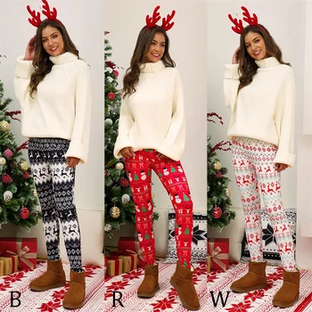 

Z Winter Christmas Pants Women Tricolor Slim Fit Christmas Print Tights Trousers Keep Warm Streetwear Pencil Pants For Women