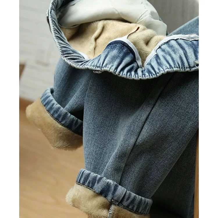 Winter Girls Jeans Women Soft High Waist Women'S Trousers Denim Loose Streetwear Woman Pants Femme Pantalon Mujer Thick Velvet