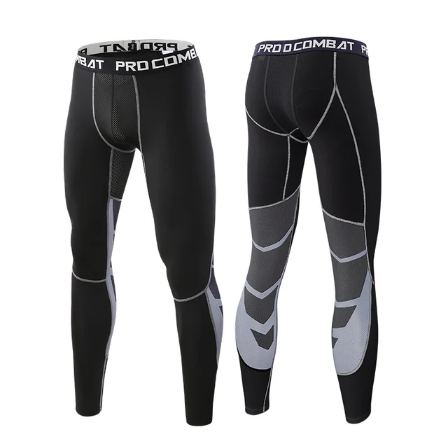 Men's Lycra Compression Pants Cycling Running Basketball Soccer Elasticity Sweatpants Fitness Tights Legging Trousers Rash Guard 1607-Black Gray