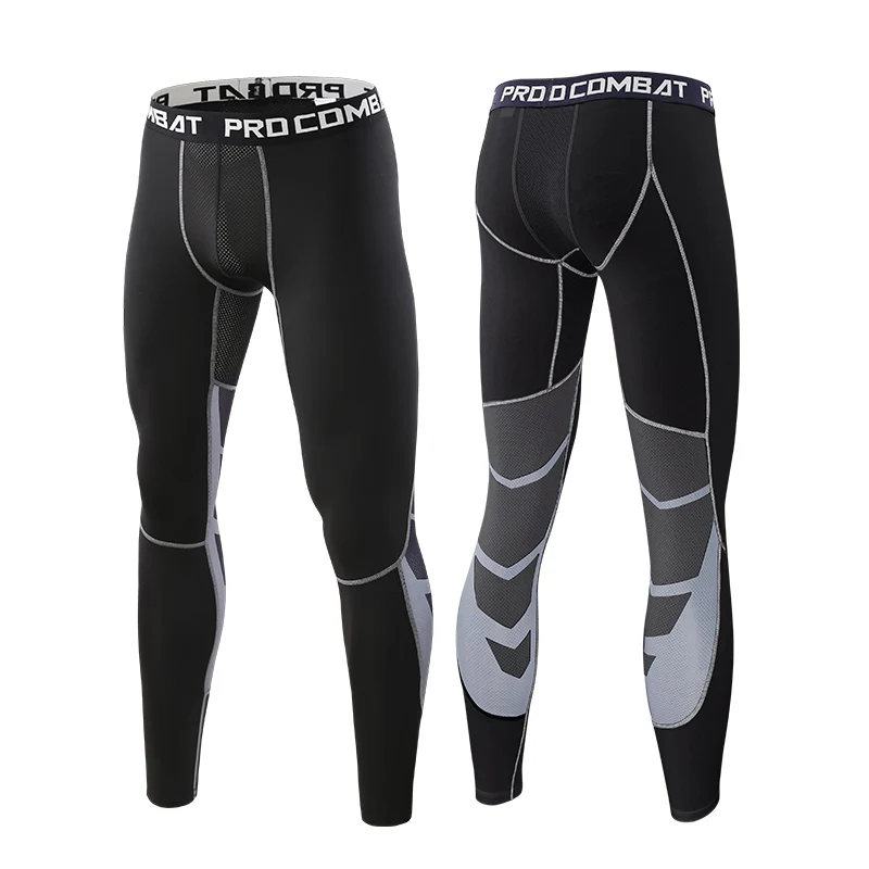 1607 Negro y Gris - Mallas de Compresión de Lycra para Hombre