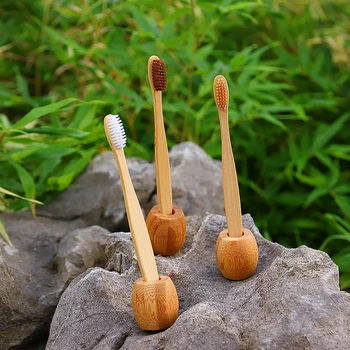 

Natural Bamboo Soft-bristle Toothbrush Holder Wooden Base Portable Oral Care Sets Toothbrushes Bathroom Stand Holder Travel Case