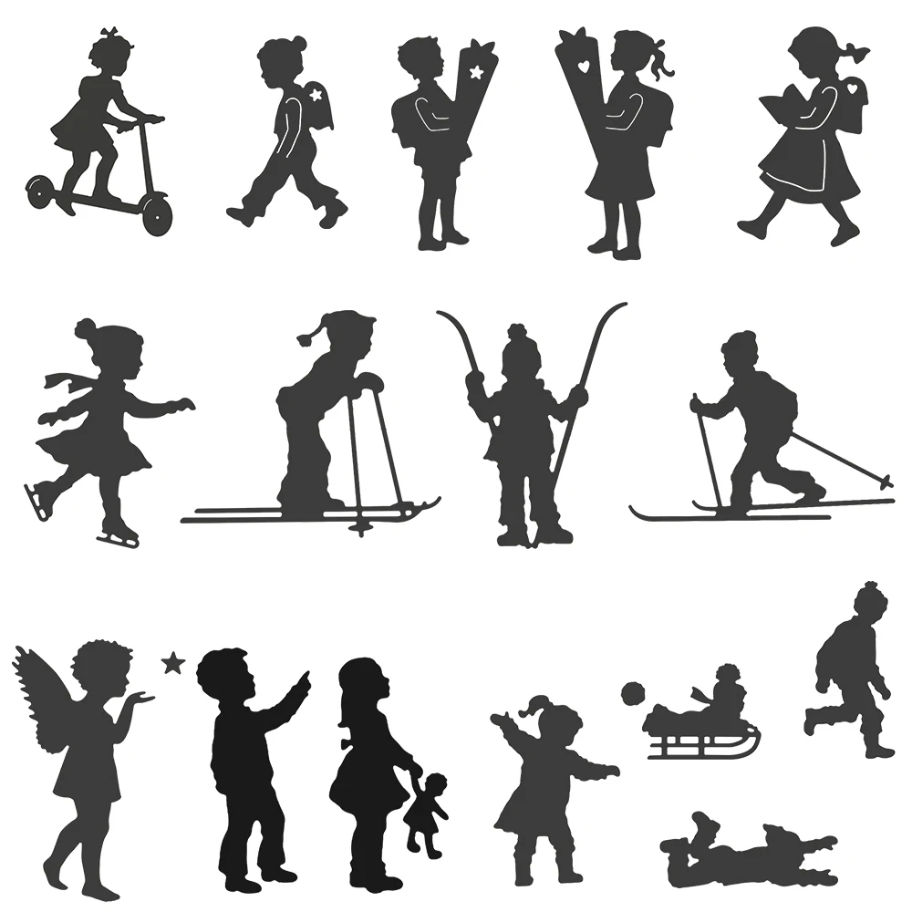 

Boy Girl Giving Flowers Ski Child Winter Metal Cutting Dies For DIY Scrapbooking Decoration Embossing Card Craft Die Cut New