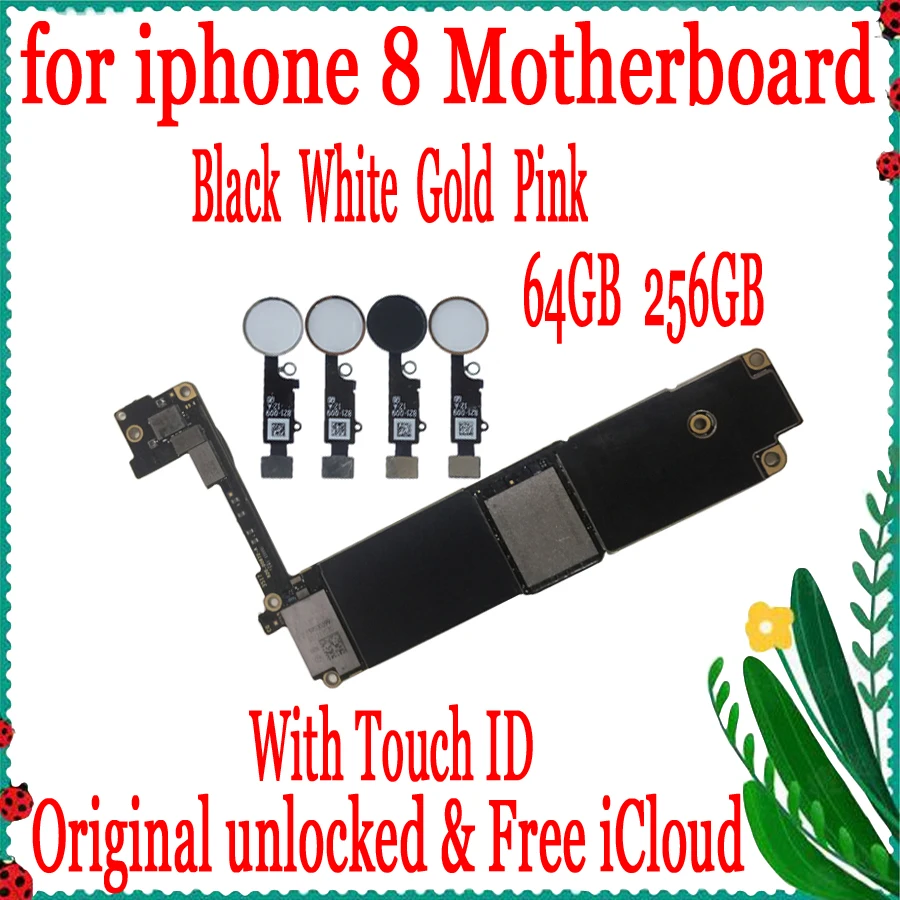 

100% Original Motherboard For iPhone 8 4.7inch 64GB 256GB Factory Unlock Mainboard IOS Update with/without Touch ID