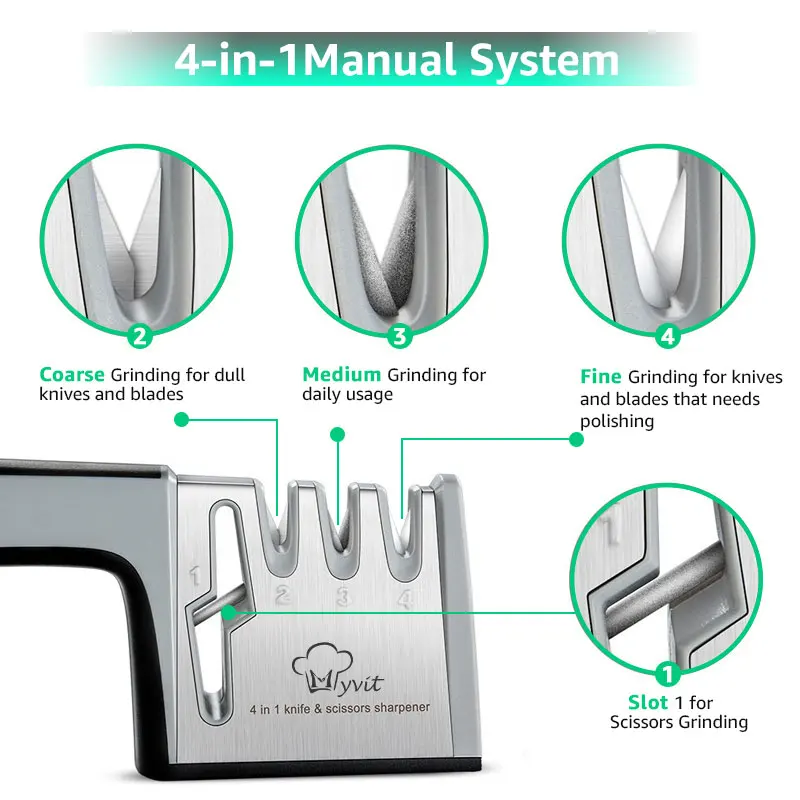 Myvit точилка для ножей 4 в 1 с алмазным покрытием и тонким стержнем ножницы и ножницы система заточки лезвия из нержавеющей стали