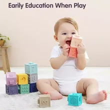 3D сенсорные игрушки для детей раннего обучения мягкий резиновый силиконовый строительные блоки Веселые резиновые Прорезыватели сжимаемые Игрушки для малышей в подарок