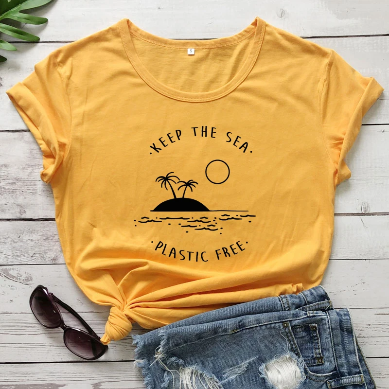 Новое поступление футболка с надписью Keep The Sea Plastic Free эстетическая хипстерская на
