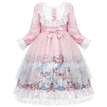 

Japan Classic Lolita Dresses for Girls 3-15 Years Pink Vestidos Pattern Bowknot Cosplay Elegant Clothing for Party Christmas New