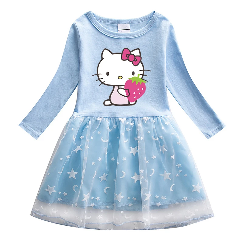 Sanrio vestido de hello kitty para niña, ropa de primavera y otoño,  plisado, Princesa, estrella, malla, novedad de 2022|Vestidos| - AliExpress