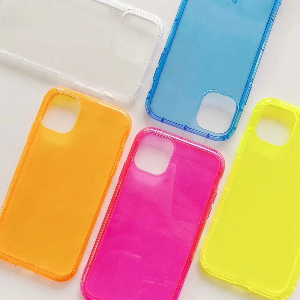 Fluorescente à Prova de Choque Case de Telefone para o Iphone xr x xs 7 8 Mais se 2021 Neon Case Tpu Limpar Telefone Capa 100pc Cor 11 Pro Max 18 Pro Max XR X XS Max 7