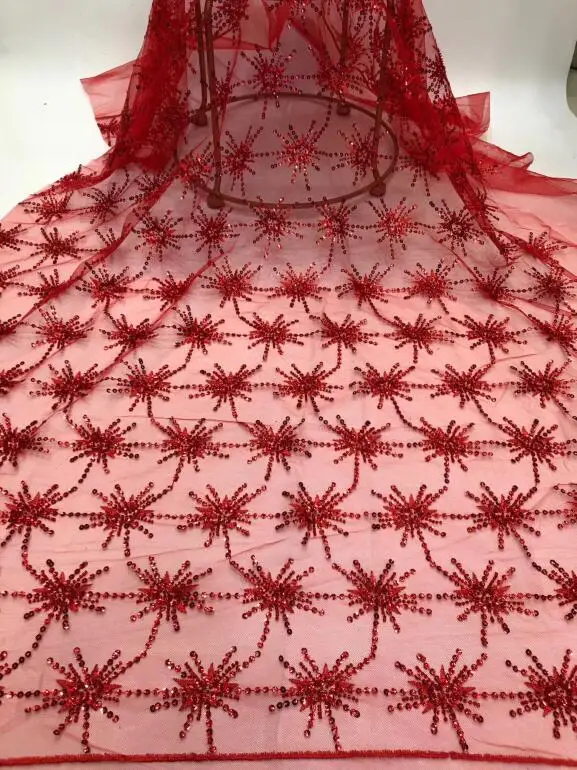 Luxury handmade bead tulle mesh embroidered lace fabric 5 yard S-123614 bridal wedding dress lace