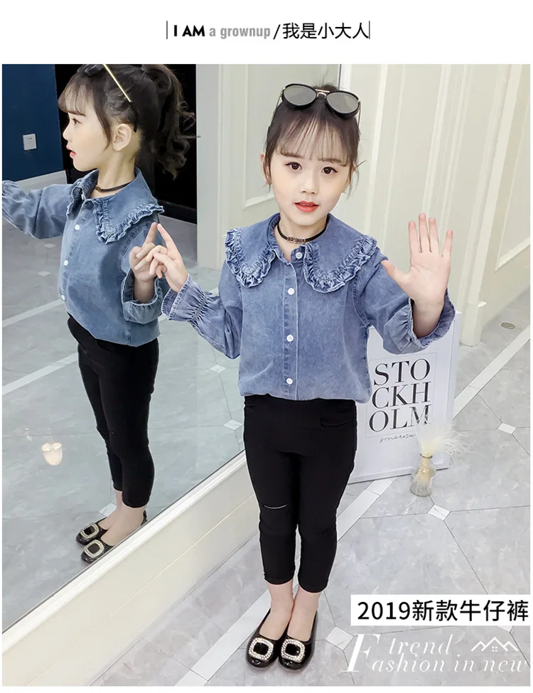 Girls Denim Blouse New Blouse For Girls Long Sleeve Kids Blouse For School Children Clothes 6 8 12 Years Teen Girl Costume