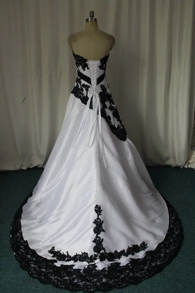 ANGELSBRIDEP-Vestidos-De-Novia-White-Black-Applique-Ball-Gown-Wedding-Dress-High-Quality-Taffeta-Court-Train