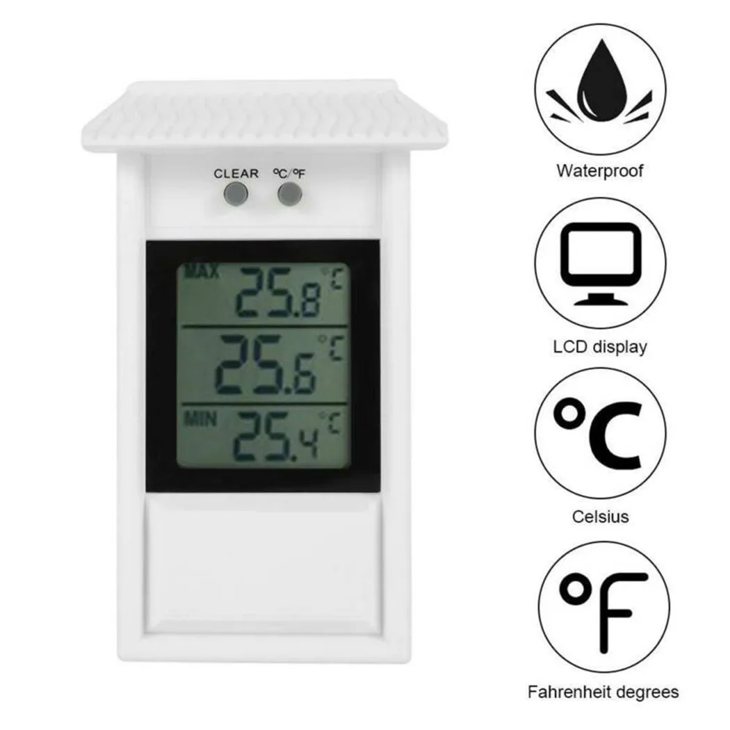 Digital Thermometer Fit For Garden Greenhouse Outdoor Min IP45 Waterproof Max 