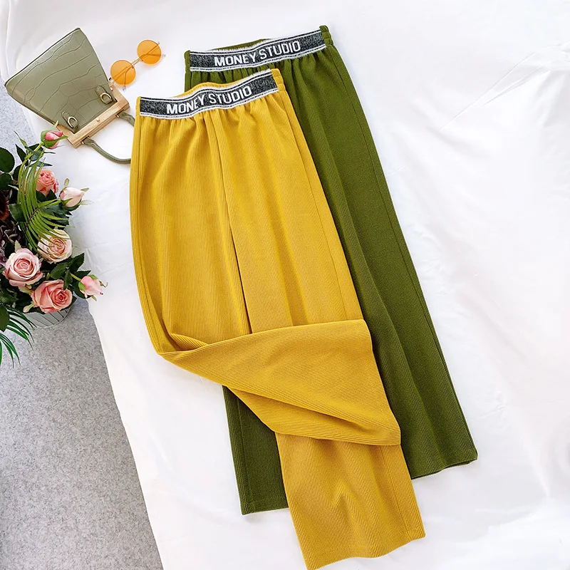 

AcFirst Autumn Winter Yellow Blue Green Women Fashion Long Pants Straight Pants High Waist Female Pants Plus Size Corduroy